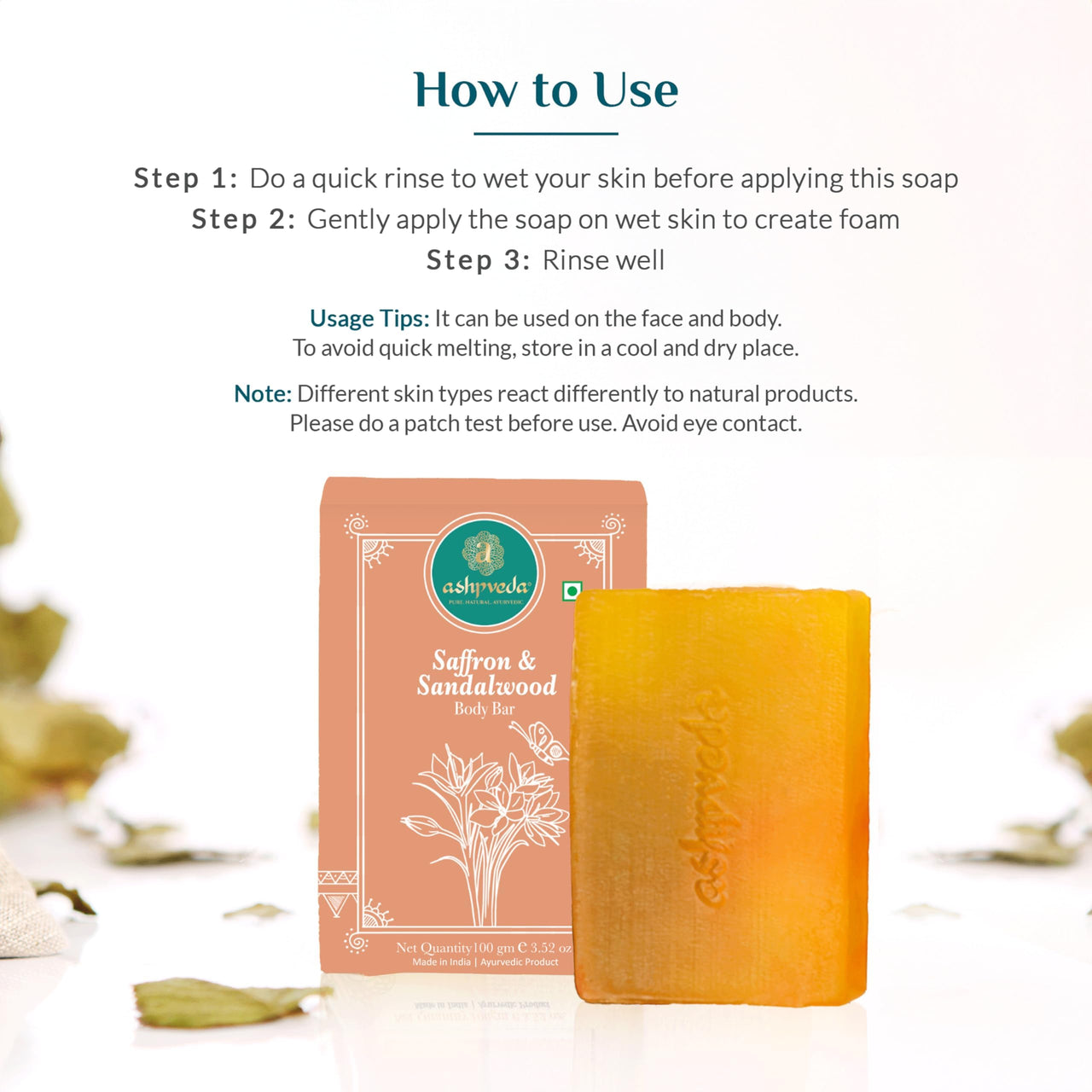 Ashpveda Sandalwood & Saffron Bathing Soap Bar | Ayurvedic Handmade Natural Scented Soap For Glowing, Smooth & Moisturizing Skin (100 gm) (Pack of 2)