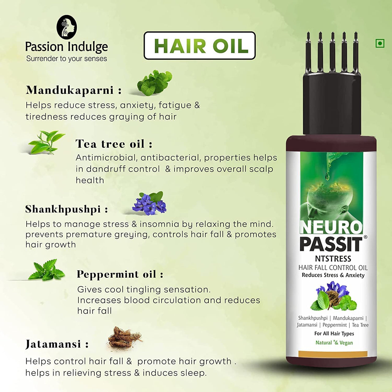 Passion Indulge Hair Fall Control Combo Kit - With Rosemary Essential oil Activator 10ml & Neuropassit NTstress Hair fall control & Cooling oil 100ml