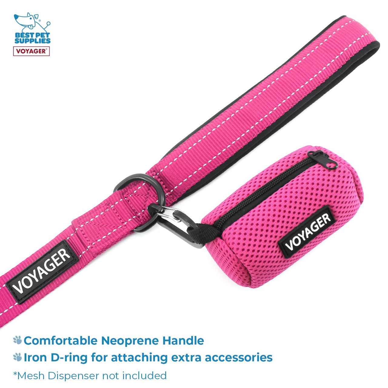Voyager Step-in Lock Dog Harness w Reflective Dog Leash Combo Set with Neoprene Handle 5ft - Supports Small, Medium and Large Breed Puppies/Cats by Best Pet Supplies - Fuchsia/Black Trim, S