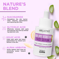 Orgatre Dark Spot Correcting Face Serum for Glowing Skin | With 2% Kojic Acid, Alpha Arbutin & Niacinamide | Reduces Dark Spots, Acne Marks Corrector, Pigmentation & Blemishes – 30ml