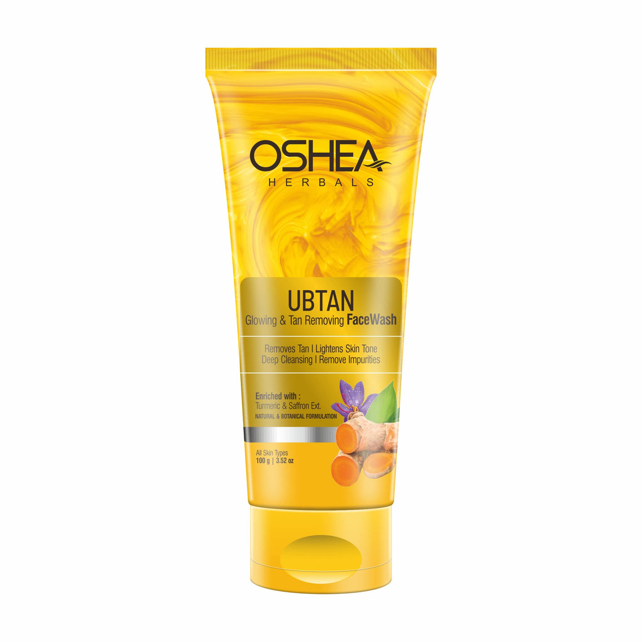 Oshea Herbals Ubtan Glowing & Tan Removing Facewash for All Skin Types | Removes Tan, Impurities & Lightens Skin Tone with Deep Cleansing | Enriched with Turmeric & Saffron Extracts 100g