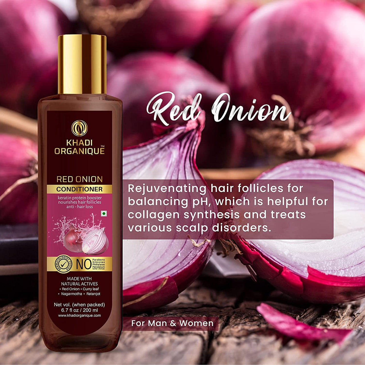 Khadi Organique Red Onion Hair Conditioner With Keratin Protein Booster (SLS & PARABEN FREE) (Red Onion Conditioner (Pack of 2))