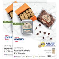 Avery Kraft Brown Round Labels with Sure Feed Technology, 2.5