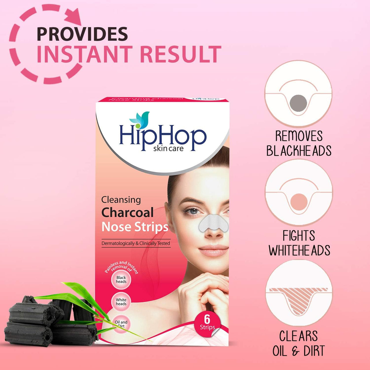 HipHop Skincare Cleansing Charcoal Nose Strips for Men & Women - Blackhead Remover & Pore Cleanser (6 Strips Pack of 2) (12 Strips)