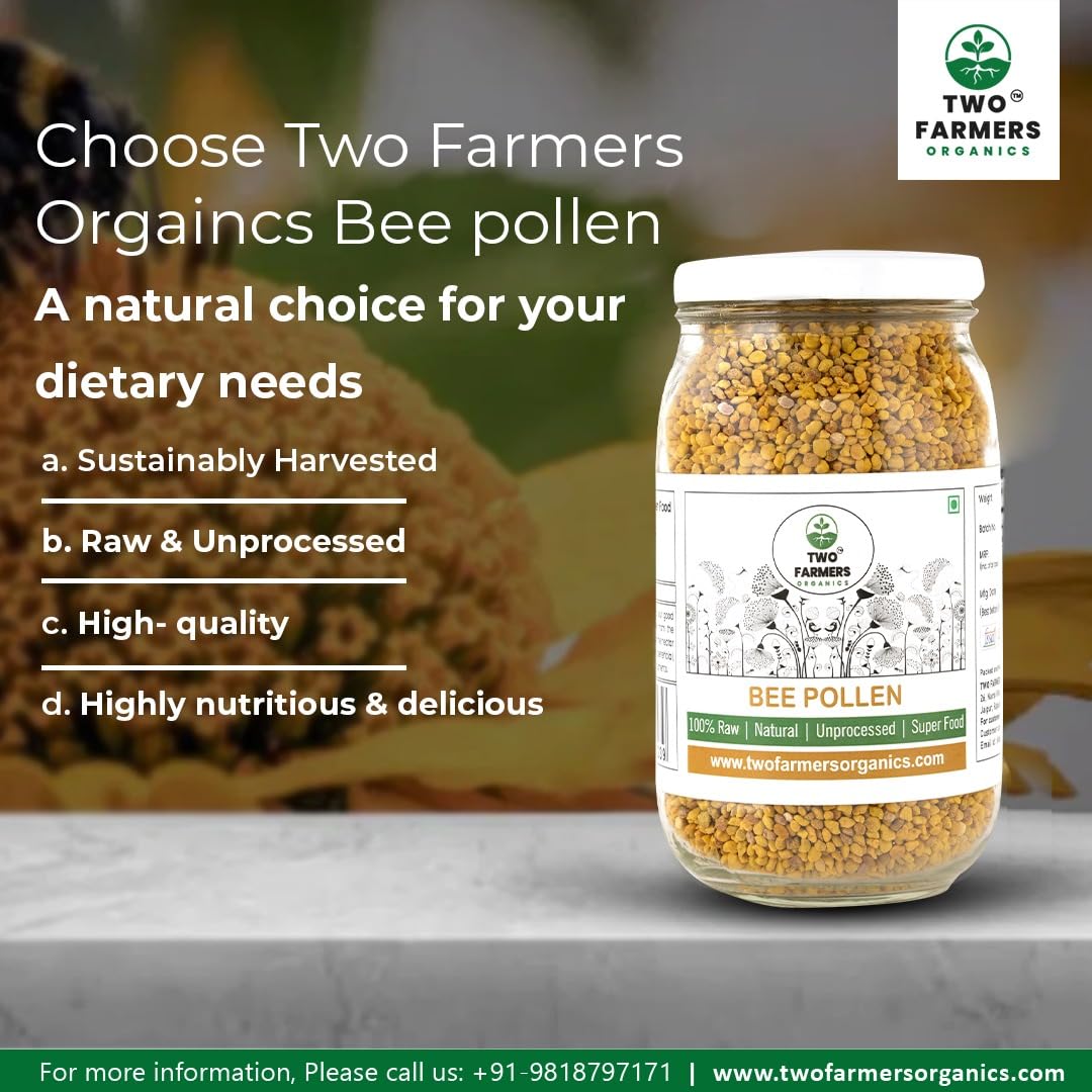 Two Farmers Organics Bee Pollen 100% Raw & Unprocessed – Natural Plant-Based Protein – 100g (Glass Jar)