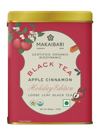 Makaibari Holiday Edition : Apple Cinnamon Black Tea | Usda Certified Premium Black Tea | Anti-Oxidants, Immunity Booster | Tin Caddy, Loose Leaves - 50 Gm
