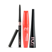 ZM Zayn & Myza Eye Makeup Combo | Waterproof Mascara, 24 hr stay Kajal & Black & Bold Eyeliner | Long lasting Eye Makeup Trio | Smudge Proof & Water Proof Makeup