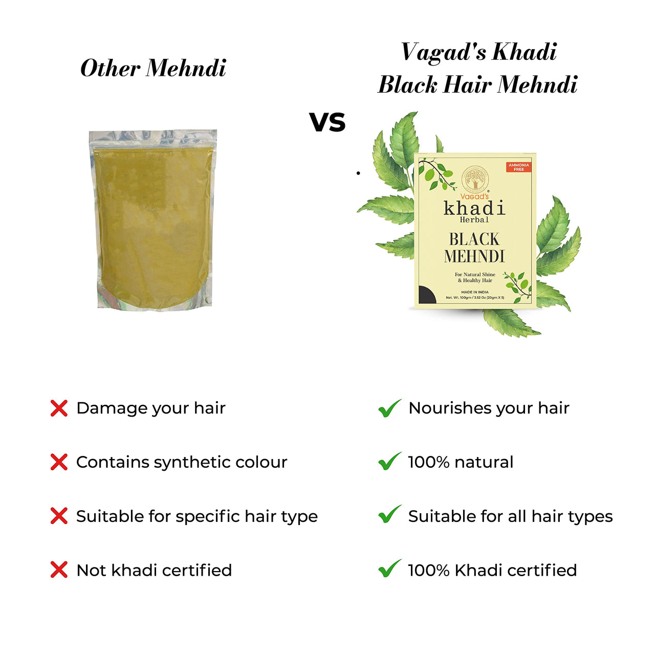 VAGAD'S KHADI HERBAL GRAMODAYA Black Mehndi, Henna, 300g - Black (Pack of 3)