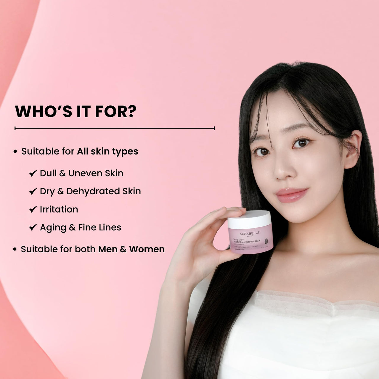 Mirabelle Korea Red Rice All In One Moisturizing Cream | Red Rice Extracts For Skin Brightening | Totarol Controls Acne | Lightweight, Non-Greasy| Korean Skin Care Products| For All Skin Types 50g