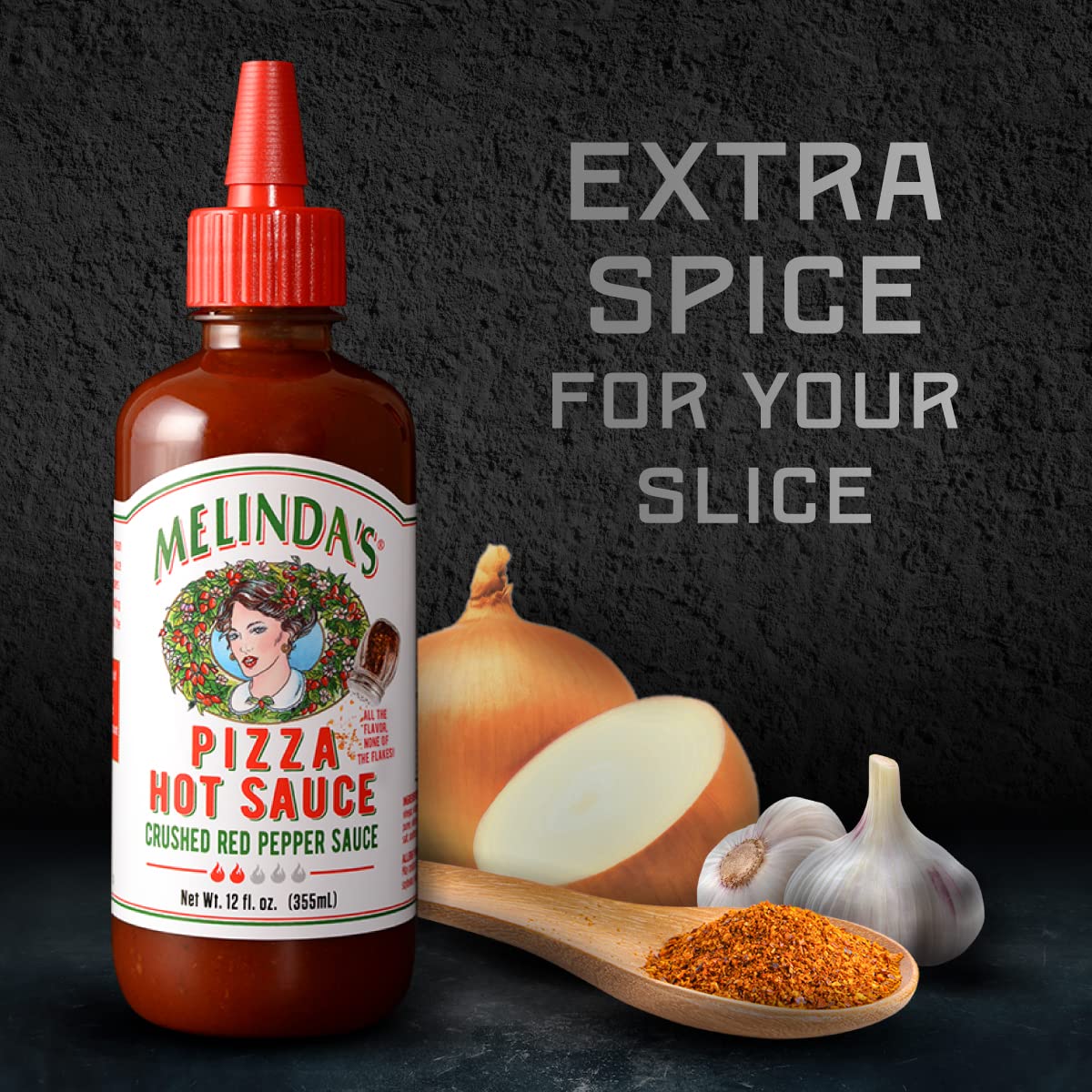 Melinda’s Pizza Hot Sauce - Crushed Red Pepper Sauce Made with Fresh Ingredients, Cayenne Peppers, Garlic, Tomatoes - Gourmet Spicy Pizza Sauce - 12oz, 1 Pack