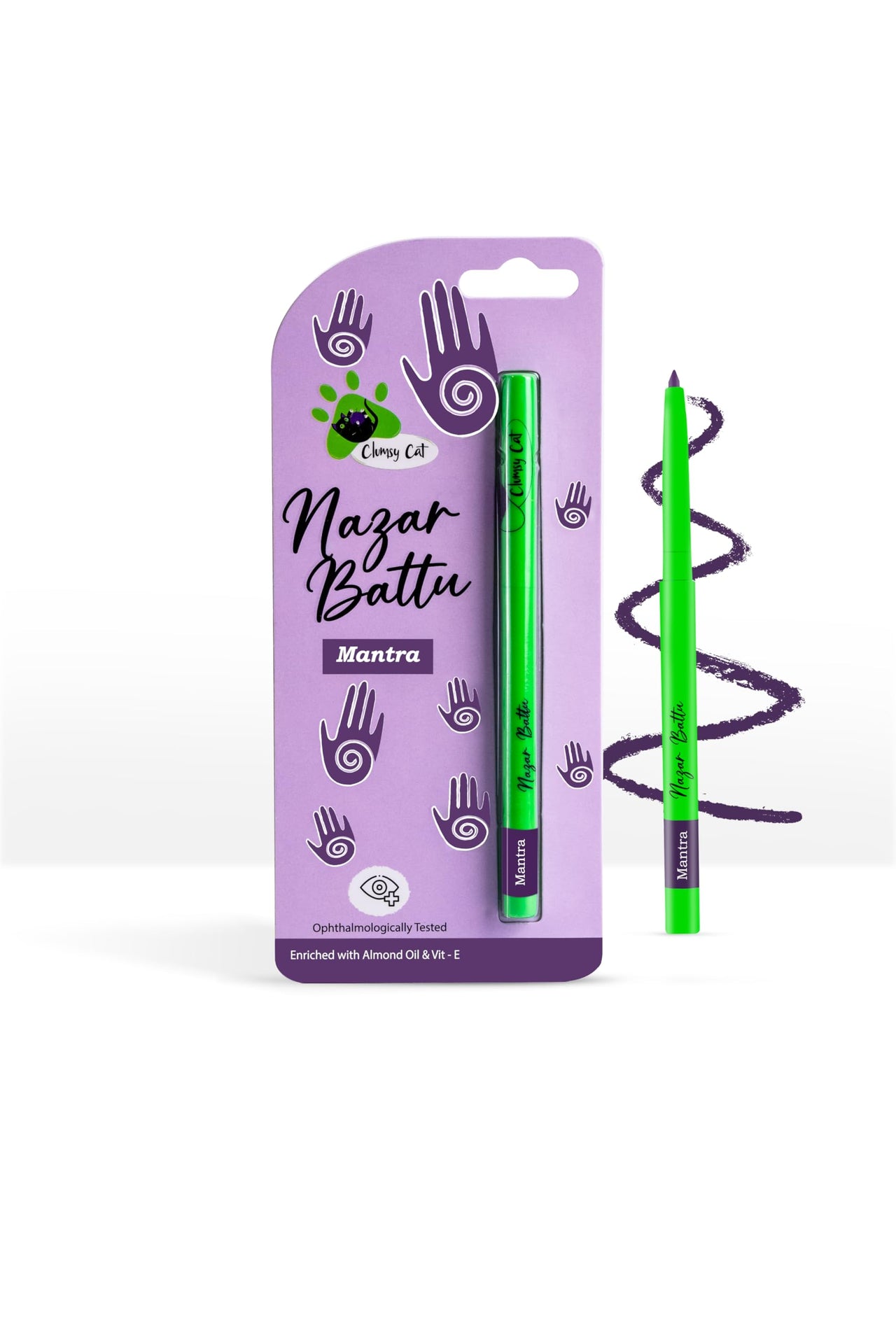 Clumsy Cat Longwear Kajal for Women - Enriched with Almond Oil & Vitamin E | One-Stroke Intense Colour | Waterproof, Smudge Proof & Long Lasting Eye Makeup | Mantra (Purple)