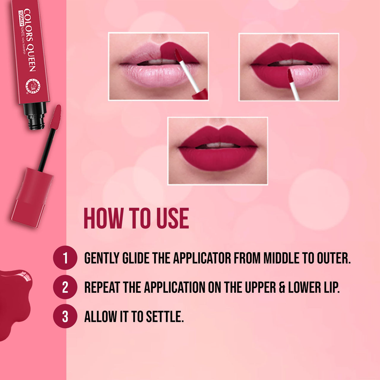 Colors Queen Totally Matte Liquid Lipstick | Intense Color Payoff, Lightweight & Comfortable, One Swipe Application | Long Lasting, Non Transfer Liquid Lipstick for Women (01 - Red Boots, 7.5g)