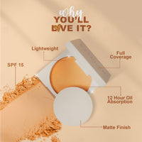 Estelar Matte Compact Powder with SPF 15 Protection, Absorbs Oil and Sweat, Long Lasting Freshness for Upto 12 Hours, Evens Tone, Non Sticky, Non Greasy, Empower Beige, For All Skin Types, 8gms