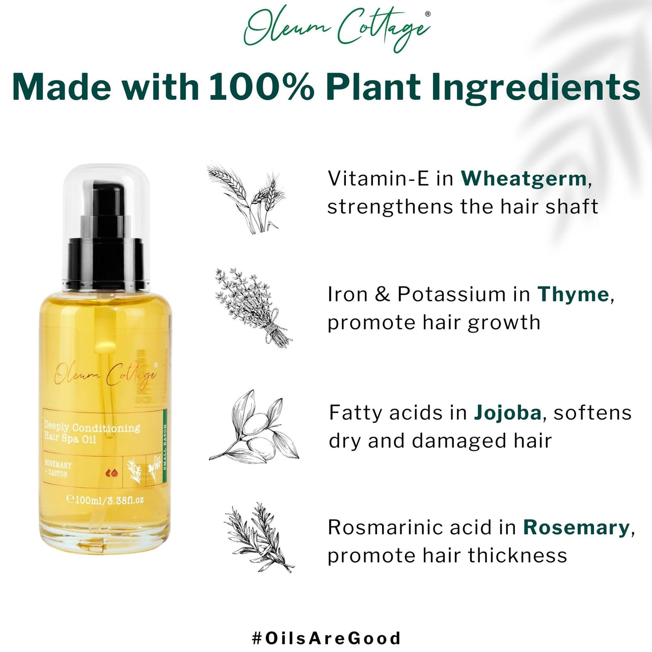 Oleum Cottage, Deeply Conditioning Hair Spa Oil, 100ml, Hair fall treatment oil, Anti Dandruff treatment, Therapeutic Oil Blend