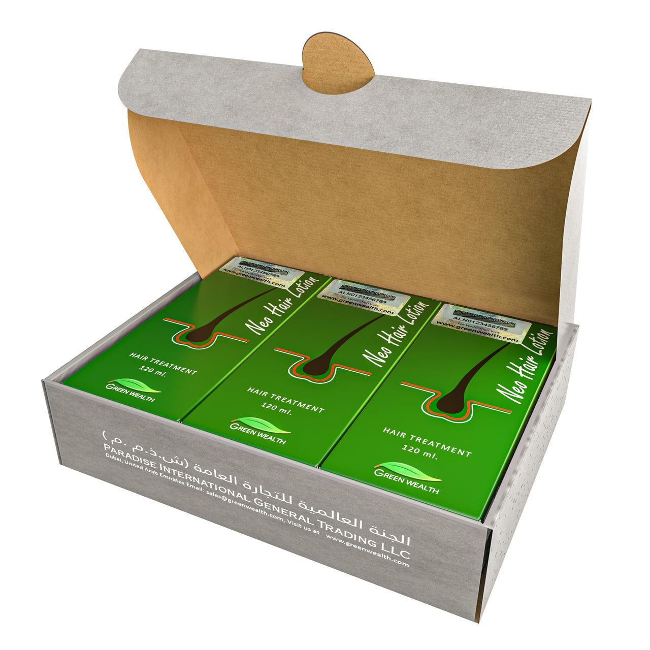 Green Wealth Neo Hair Lotion, 120 ml, Hair Regrowth Treatment, Vitamin B For Hair Growth, Strengthens Damaged Hair Loss And Revitalizes Scalp Hair Care Pack of 3