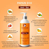 Passion Indulge Professional Anti-Tan Face Cleanser- PAPAIN D10 PRO- 500 ml, for tan removal & dead skin removal
