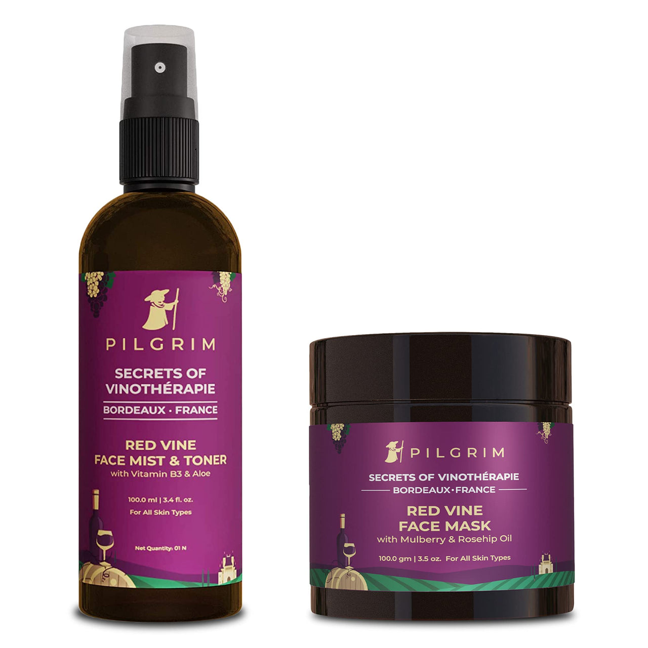 Pilgrim Dewy Glow Face Combo with Skin Detoxifying Face Mask 100g & Face Hydrating Mist & Toner 100ml | Experience Youthful Glowing Skin | All Skin Type | Men & Women