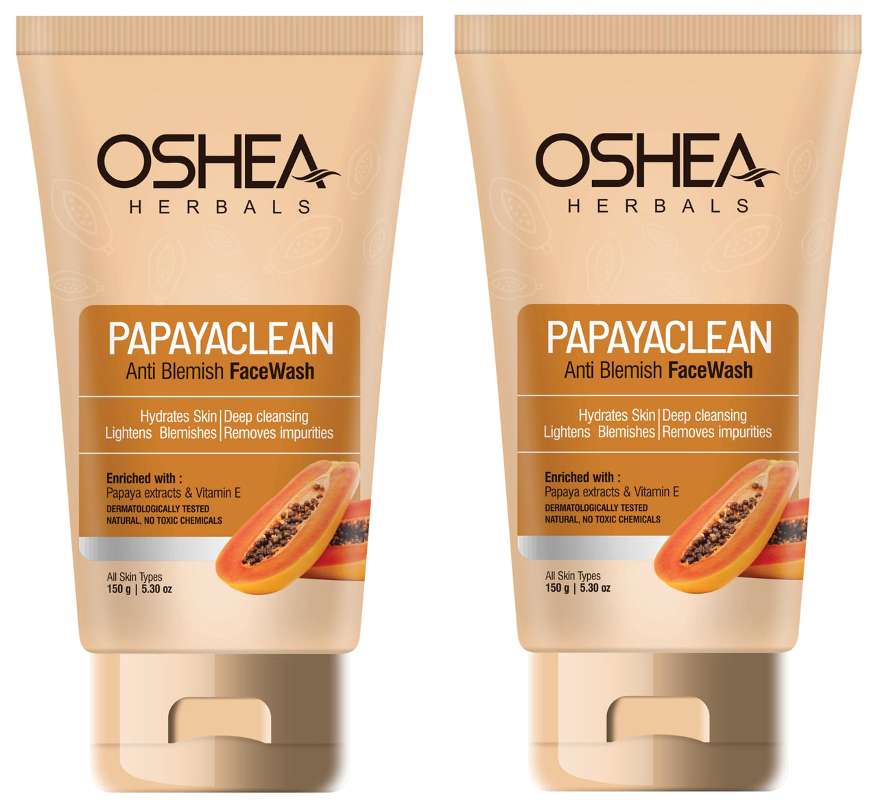 Oshea Herbals Papayaclean Anti Blemishes Gel Face Wash for Women & Men | Hydrating Face Wash for All Skin Types | Lightens Blemishes & Brightens Skin with Papaya Extracts & Vitamin E - 150gm (Pack of 2)