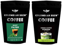 Colombian Brew Mint Filter Coffee,Arabica Roast & Ground,250g & Colombian Brew Coffee, 100% Arabica Green Coffee Powder 200g