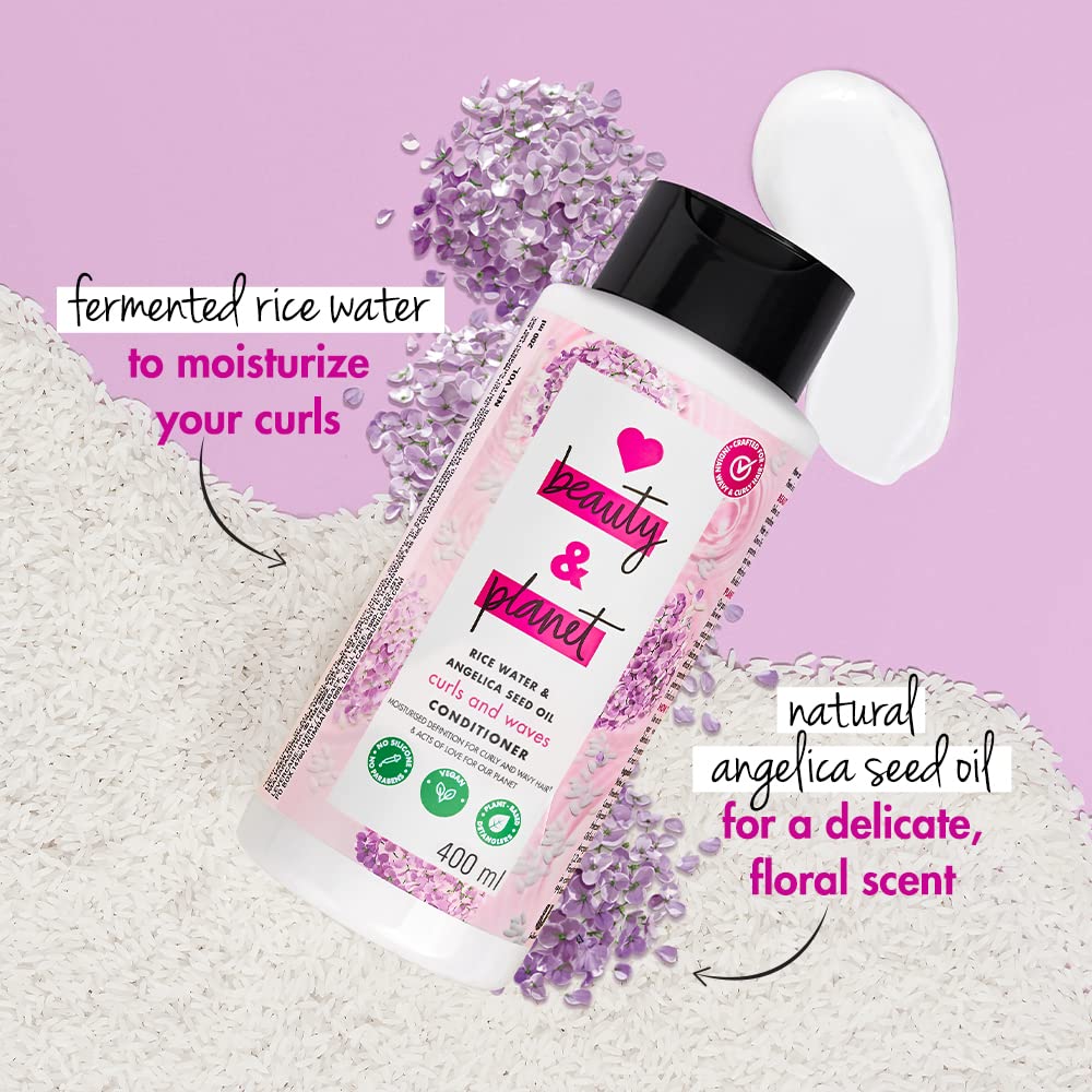 Love Beauty & Planet Rice Water Conditioner With Angelica Seed Oil For Frizz-Free Curly And Wavy Hair|No Sulfates,Paraben,Silicones|400 Millilitre - Angelica Seed Oil