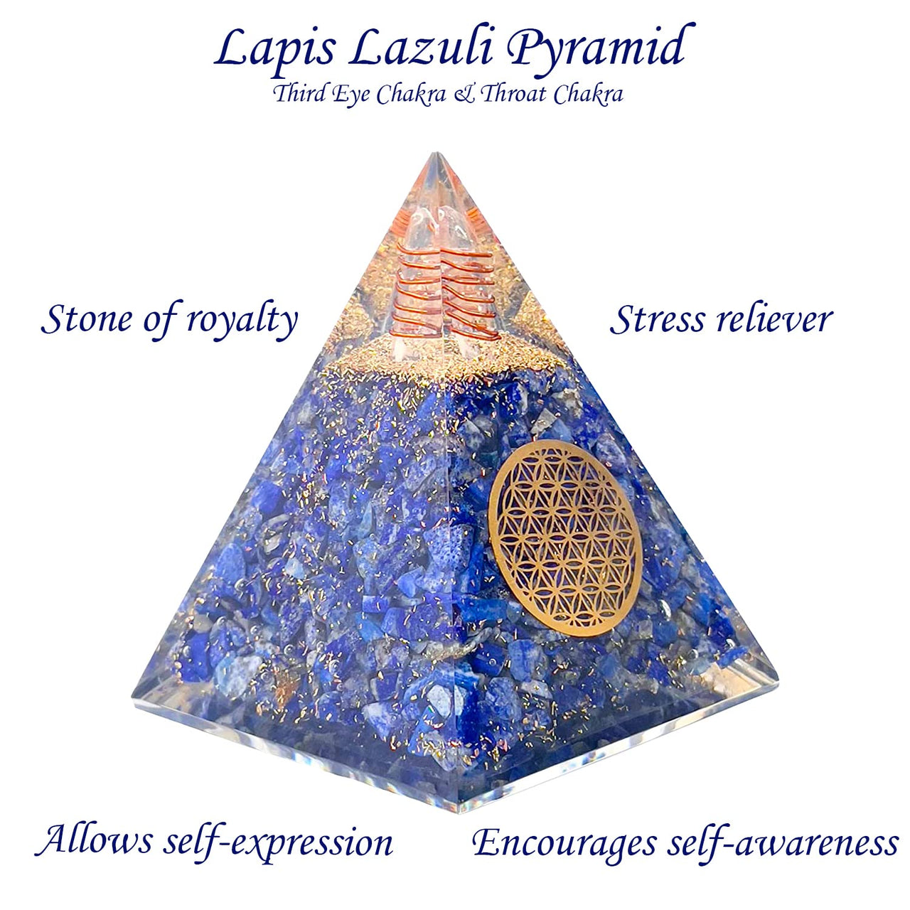 Orgone Pyramid | Lapis Lazuli Orgonite Pyramid for Wisdom, Harmony, Honesty & Self-Awareness | Healing Crystal Gemstone Pyramid | Orgone Pyramid Crystal - Handmade In India