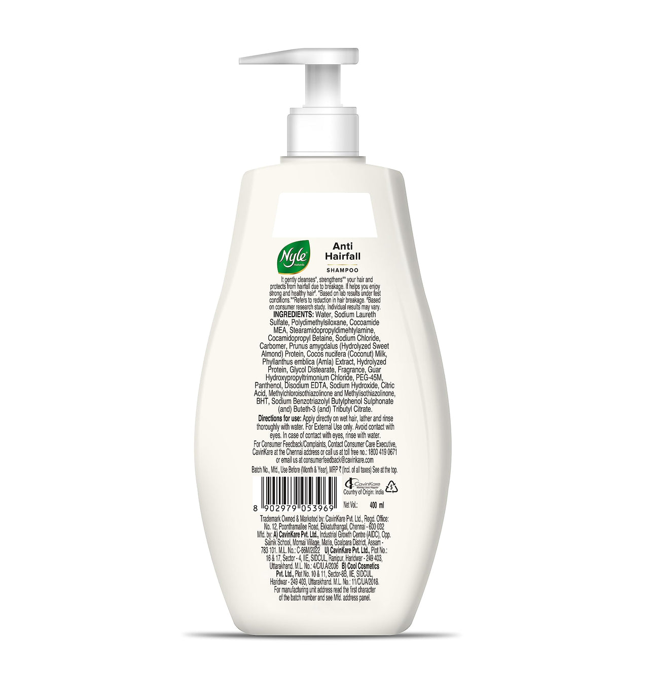 Nyle Naturals Anti-Hairfall Shampoo | For Hairfall Control | With Coconut Milk, Badam and Amla |Gentle & Soft Shampoo For Men & Women |400ml