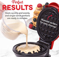 DASH Mini Maker for Individual Waffles, Hash Browns, Keto Chaffles with Easy to Clean, Non-Stick Surfaces, 4 Inch, Red Waffle Maker