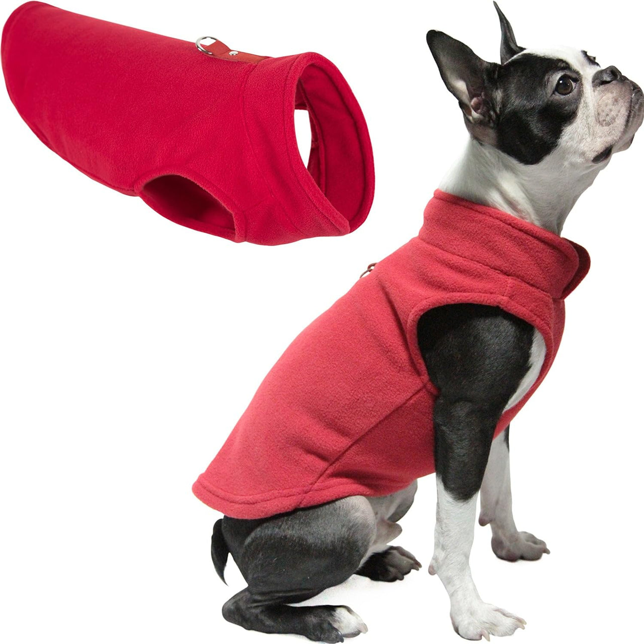 Gooby Fleece Vest Dog Sweater - Red, Large - Warm Pullover Fleece Dog Jacket with O-Ring Leash - Winter Small Dog Sweater Coat - Cold Weather Dog Clothes for Small Dogs Boy or Girl Large (Around 18-lb)