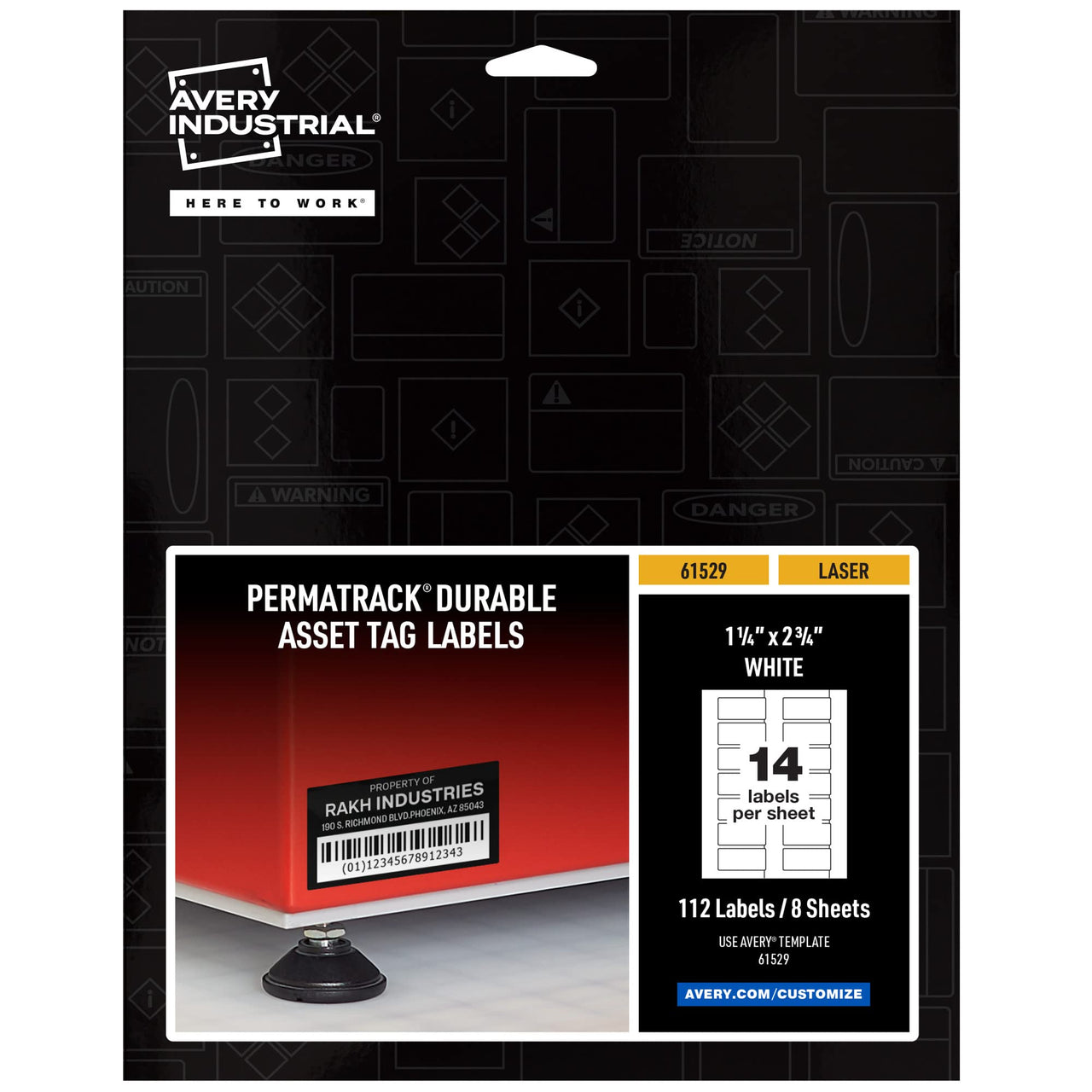 Avery White Asset Tag Labels, 1-1/4" x 2-3/4", Laser Printable Tags, 112 Waterproof Labels (61529)