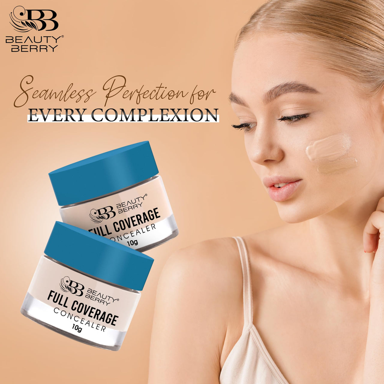 Beauty Berry Full Coverage Concealer - Light Fairest, 10g | Easy to Blend, Ultra Lightweight & Long Lasting Concealer | Creamy Texture, Highly Pigmented, Waterproof Concealer for Face Makeup