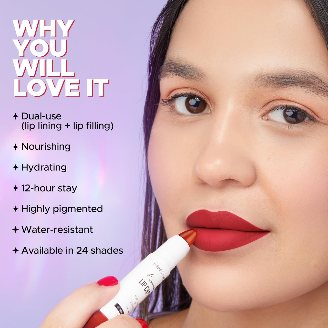 Hilary Rhoda Kissable Lip Crayon |12-Hour Stay | Highly Pigmented Matte Finish | Smudge-Proof & Transfer proof Lipstick | Retractable Lip Crayon | 3.5g - (Earthy Brown | Shade 06)