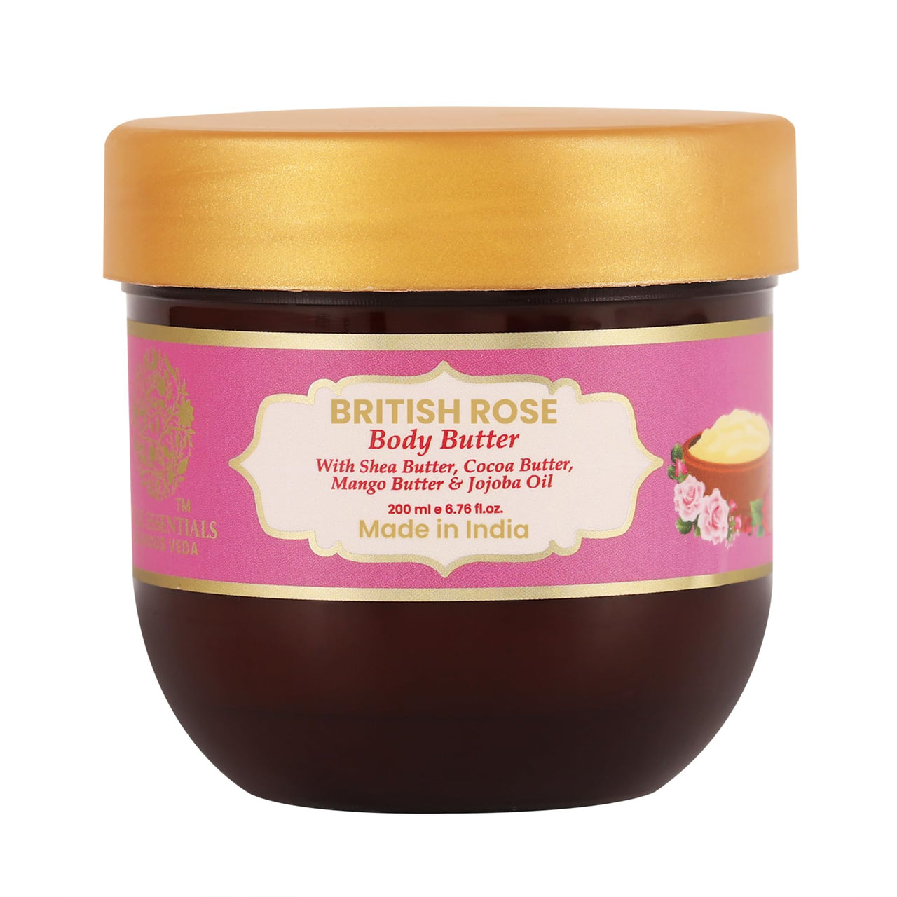 RYLLZ ESSENTIALS British Rose Body Butter | with Shea Butter, Cocoa Butter, Mango Butter, Niacinamide & Jojoba Oil | for 48Hrs Moisturisation, Stretch Marks, Dry/Itchy Skin & Uneven Skin Tone | 200 ml