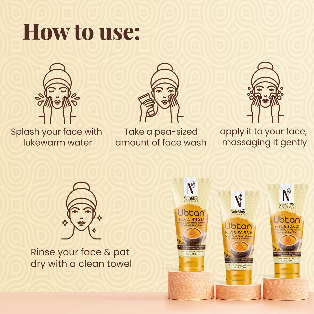 NutriGlow Natural’s Ubtan Face Wash for All Skin Types with Haldi, Chandan & Rose Water, 100g