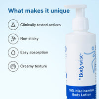 Be Bodywise 10% Niacinamide Brightening Body Lotion 200ml | 48Hr Moisturization | Aloe Vera Extract & Almond Oil | Repairs Skin Barrier, Reduces Acne Marks & Nourishes | For All Skin Types