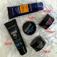 Mancode Grooming Gift Set - The Ultimate Glow Kit for Men | Complete Grooming Kit | Hydrates & Revitalizes Skin (Shave Gel,Face Wash,After Shave Balm,Whitening Cream,Scrub) Stylish Gift Box Pack of 5