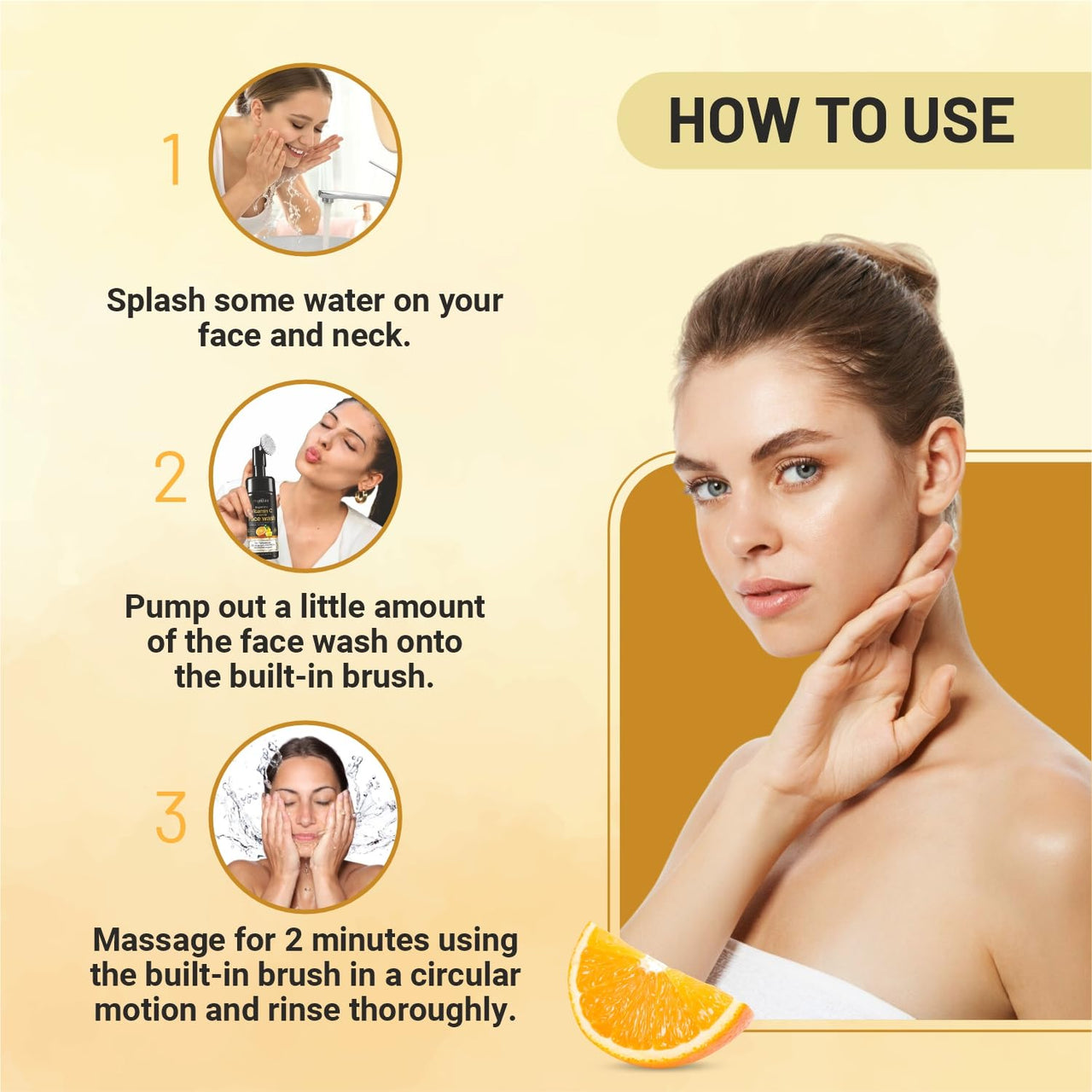 Elibliss Brightening Vitamin C Foaming Face Wash with Built-in Brush for Deep Cleansing | Enriched with Vitamin E & Licorice Extract | Helps Fade Dark Spots, Brighten Skin Tone & Smoothen Complexion