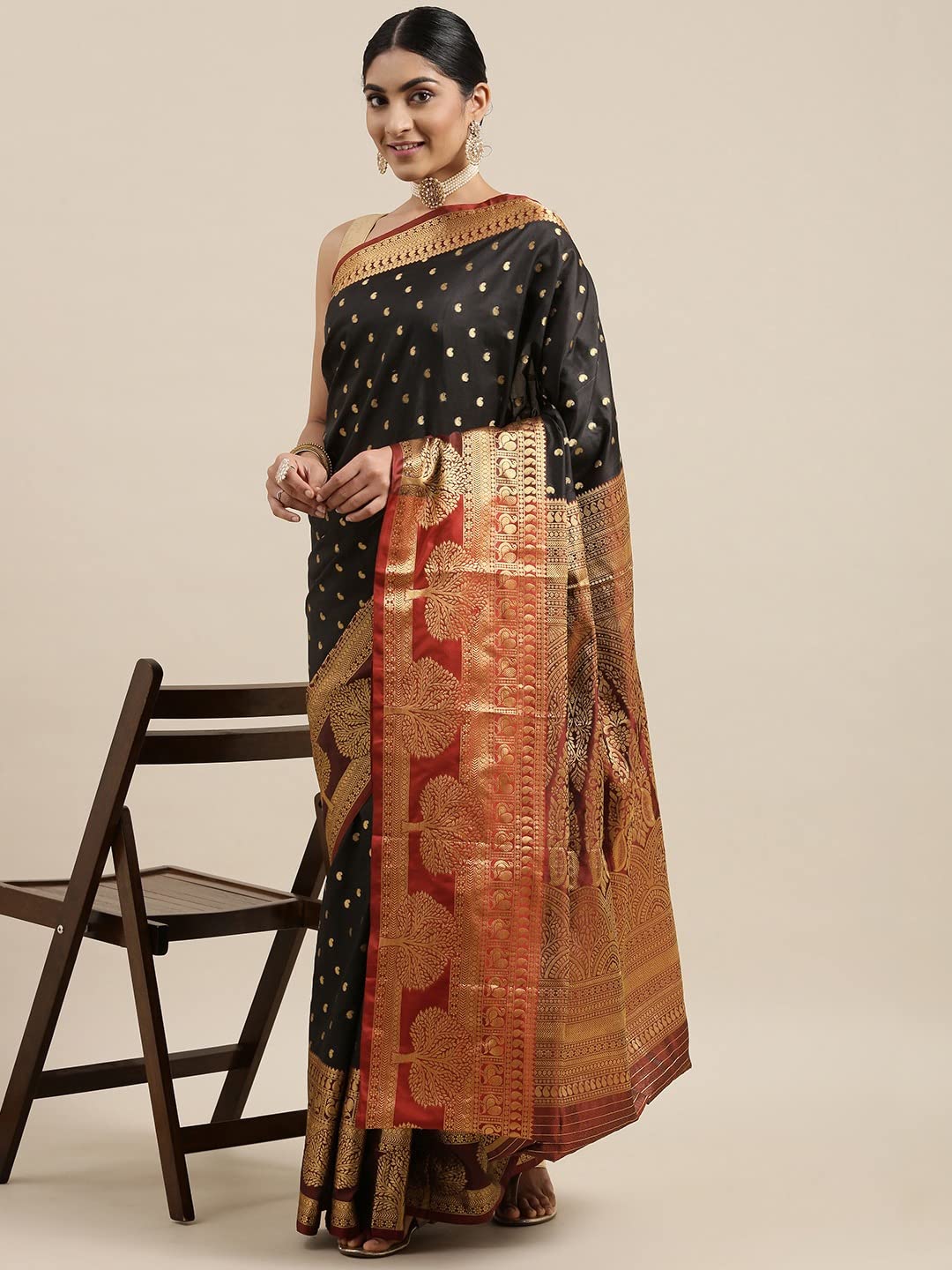 Pandadi Saree Women's  Banarasi Silk Saree With Unstitched Blouse Piece