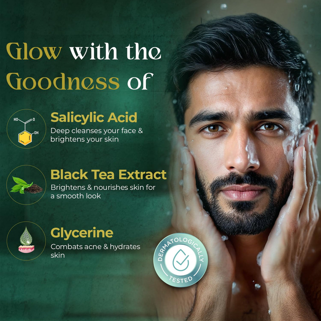 BOHEM Skin Brightening Face Wash for Men |100ml Pack of 1 | Anti Acne FaceWash for Glowing & Brightening Skin with 0.5% Salicylic Acid, Goodness of Black Tea Extract & Glycerine | All Skin Types