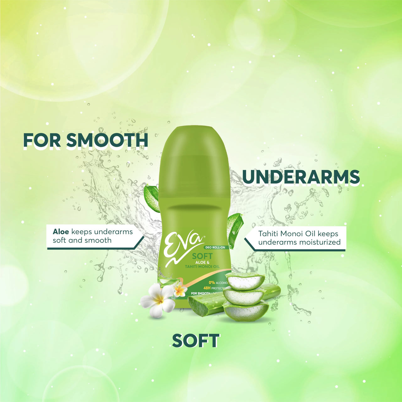 Eva Soft & Splash Deo Roll On Combo | For Fresh & Smooth Underarms | Alcohol & Aluminium Free | 48hr Protection | For Women (50ml. pack of 2)