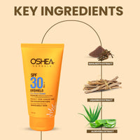Oshea Herbals UVShield Sunscreen SPF 30 PA++ For All Skin Types | Non Greasy & Water Resistant | UVA & UVB Protection, Prevents Tanning & Ageing | Enriched with Aloe Vera & Licorice Extract - 120g