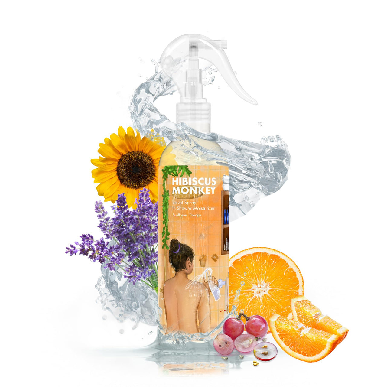 HIBISCUS MONKEY Velvet Spray Orange In-Shower Body Moisturizer | Soothe Dry Itchy Skin, Enhance Natural Glow, Reduce Sun Damage | Natural, Chemical Free| 250Ml