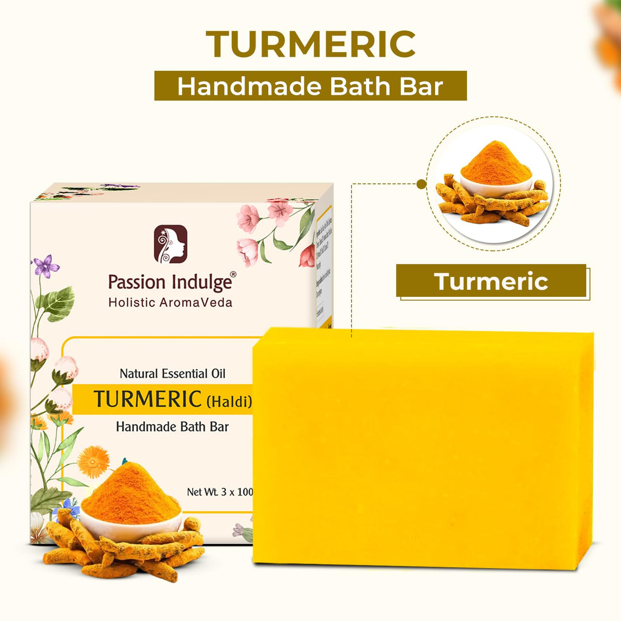 Passion Indulge Natural Handmade Bath Bar Soap - Turmeric (Pack of 3)