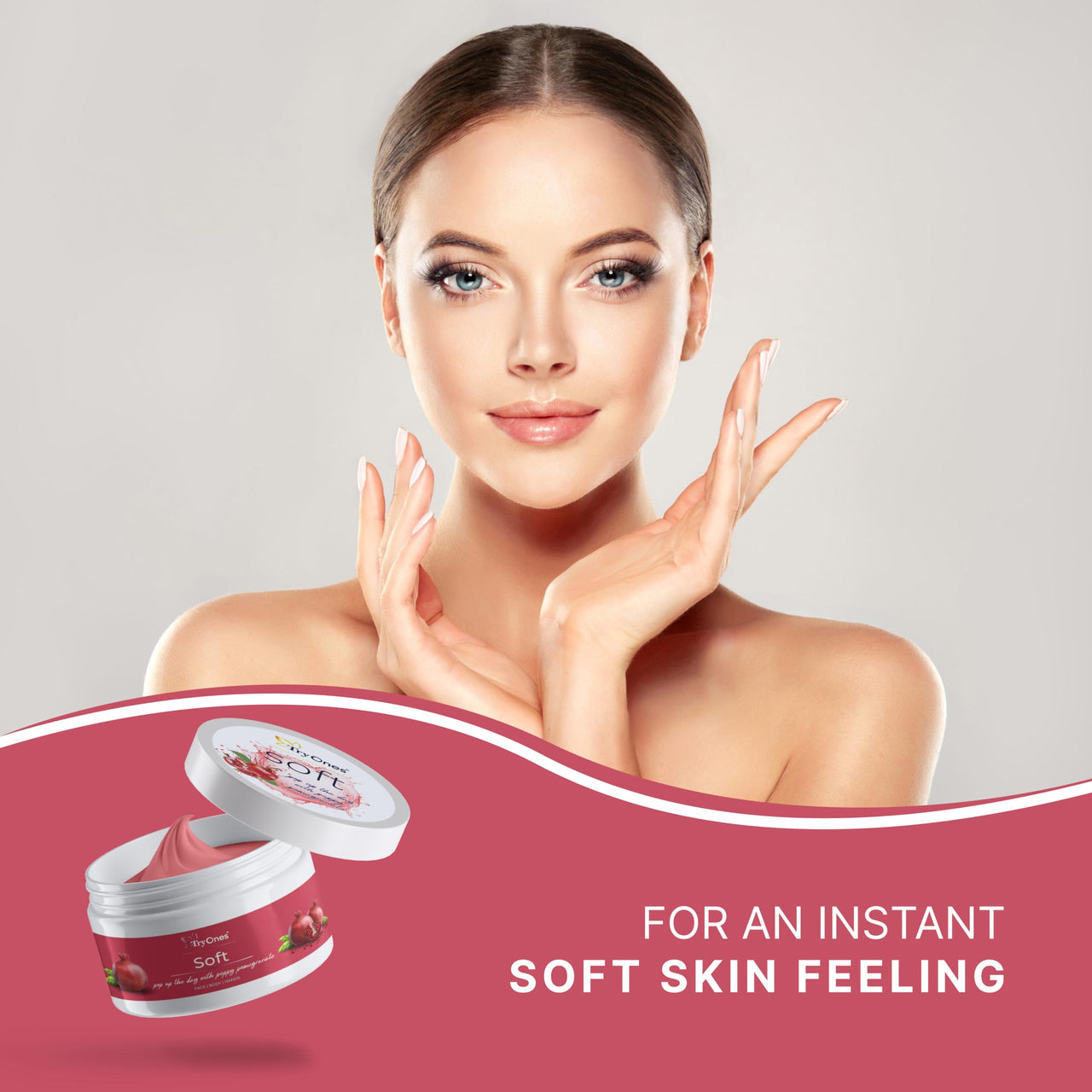 TryOnes Pure Pomegranate Soft Light Moisturizing Cream With Vitamin E For All Skin Types 100% Natural, 0% Chemicals_Pomegranate_50g