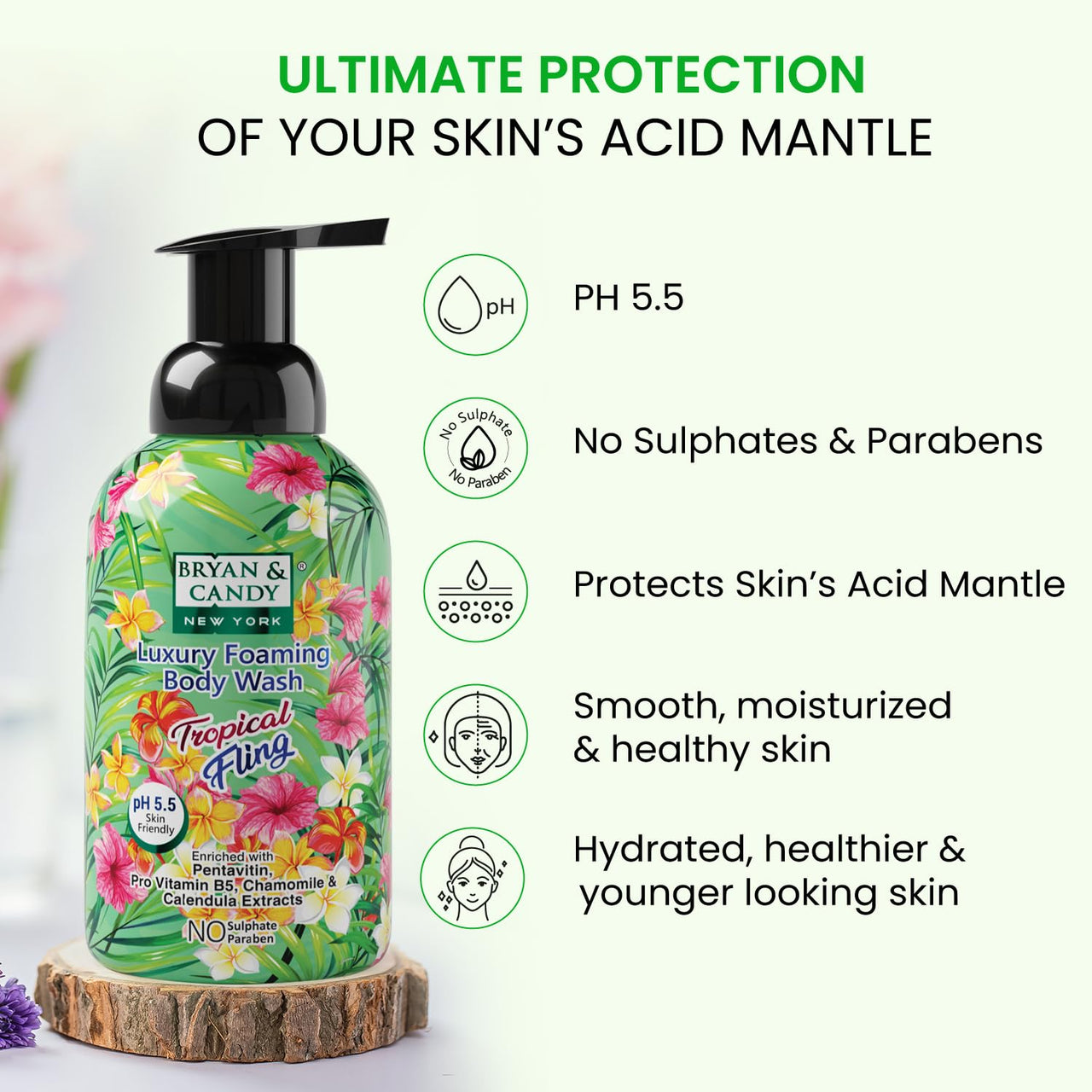 Bryan & Candy Luxury Foaming Body Wash with Pentavitin, Pro Vit B5, Argan Oil, Skin Friendly pH 5.5, All Skin Types, 400 Ml (Tropical Fling)
