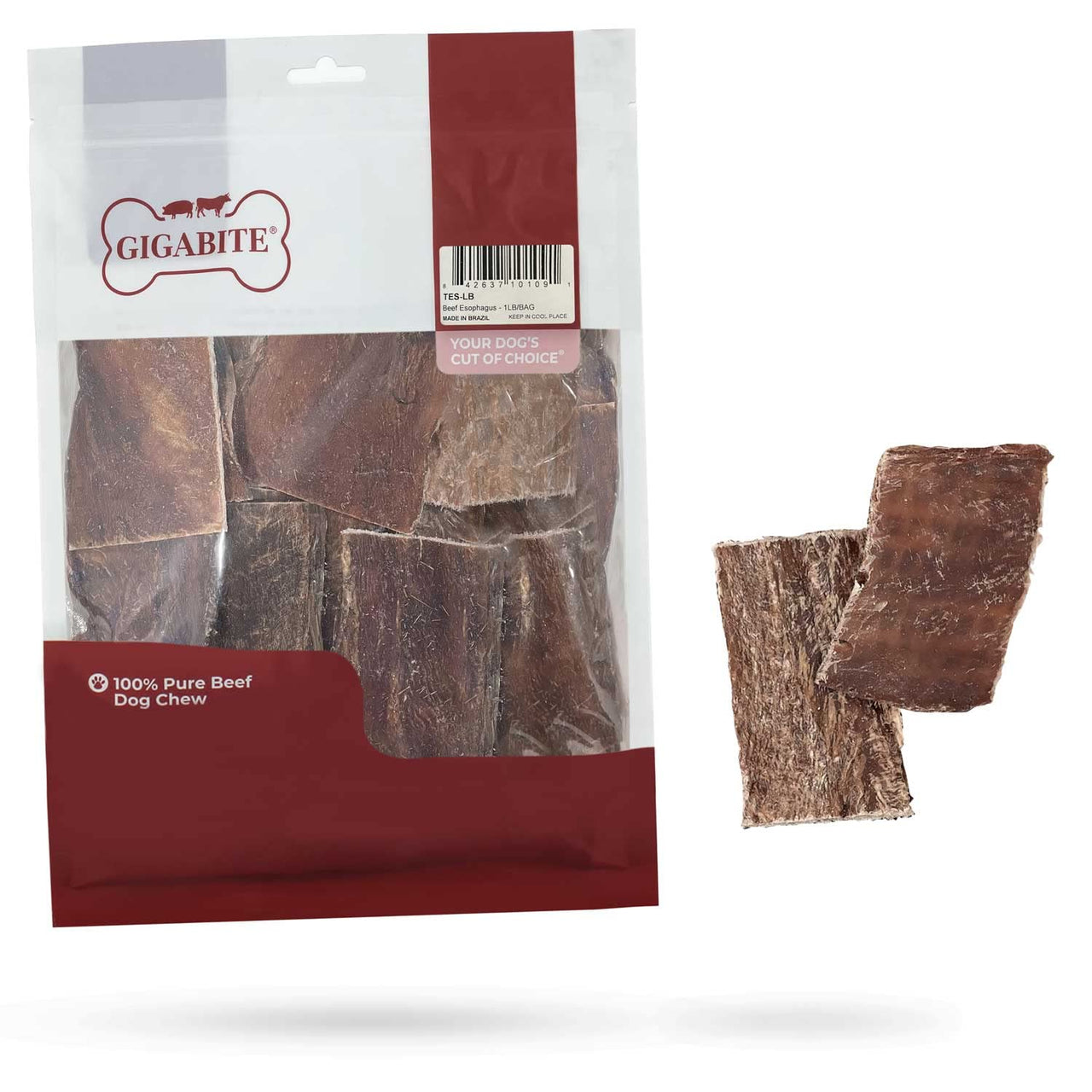 GigaBite Assorted Beef Gullet Jerky (1-Pound) - All Natural, Free Range Beef Esophagus Taffy Dog Treat by Best Pet Supplies 1-LB Esophagus Strips