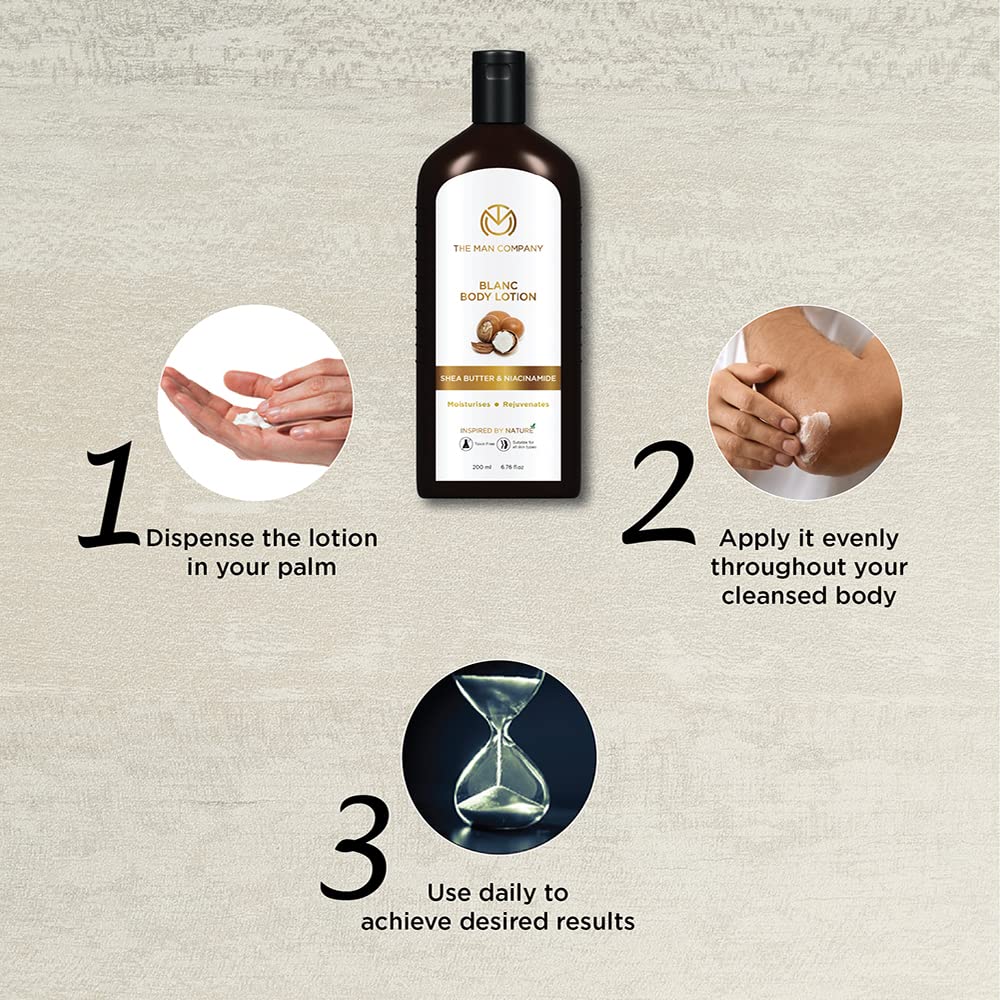 The Man Company Blanc Body Lotion for Men | Moisturises | Rejuvenates | 24-Hour Long Hydration | Long-Lasting Fragrance | Toxin-Free | Suitable For All Skin Types- 200ml