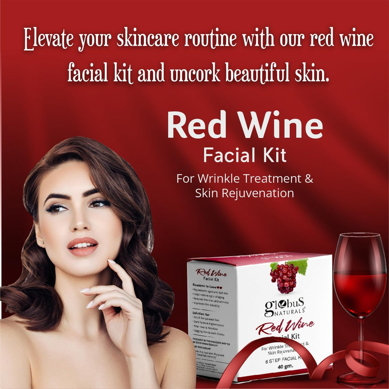 Globus Naturals Facial Kit Combo-Oil Control Anti Acne & Wrinkle Control Red Wine Facial Kit, For All Skin Types