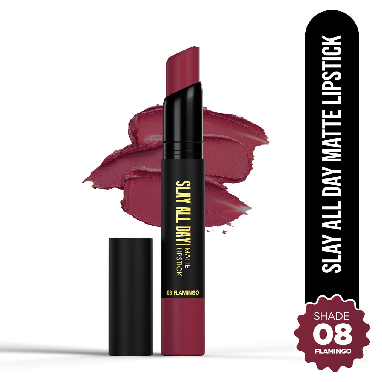 Hilary Rhoda Slay All Day Matte Lipstick | Transfer-proof & Smudge-proof | Long-Lasting & Premium Creamy Lipstick | Waterproof & Vibrant Colour lipstick | 2.6g (Flamingo - Shade 08)