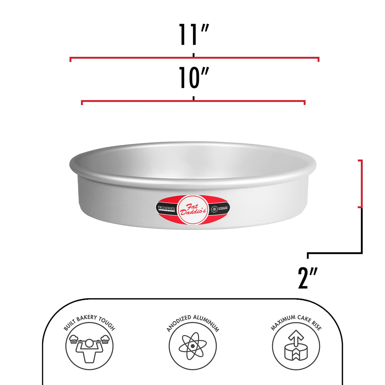 Fat Daddio's  Anodized Aluminum Round Cake Pan, 10 x 2 Inch 2" Depth