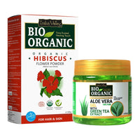 INDUS VALLEY Bio Organic Non-Toxic Aloe Vera Gel for Acne, Scars, Glowing & Radiant Skin Treatment & Hibiscus Powder | Hibiscus rosa-sinensis (175ml+ 100g)